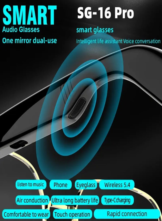 نظارات SG-16 Pro الذكية بتقنية الصوت | نظارات بلوتوث 5.4 لاسلكية بصوت Hi-Fi محيطي 360°، تحكم باللمس، ميكروفون مدمج، شحن سريع Type-C، بطارية طويلة الأمد – للنشاطات الرياضية والمكالمات والموسيقى والقيادة - Image 5