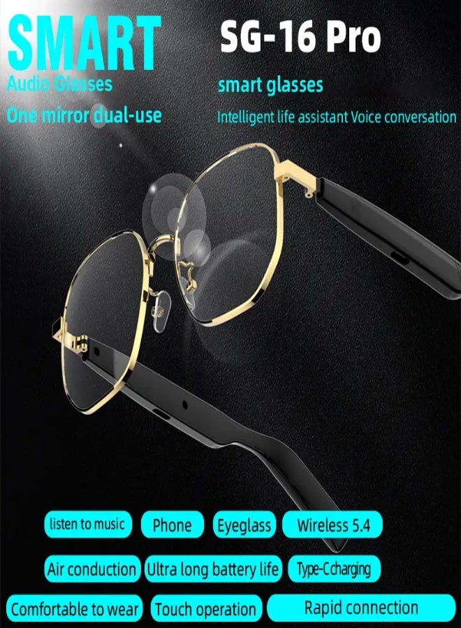 نظارات SG-16 Pro الذكية بتقنية الصوت | نظارات بلوتوث 5.4 لاسلكية بصوت Hi-Fi محيطي 360°، تحكم باللمس، ميكروفون مدمج، شحن سريع Type-C، بطارية طويلة الأمد – للنشاطات الرياضية والمكالمات والموسيقى والقيادة - Image 3