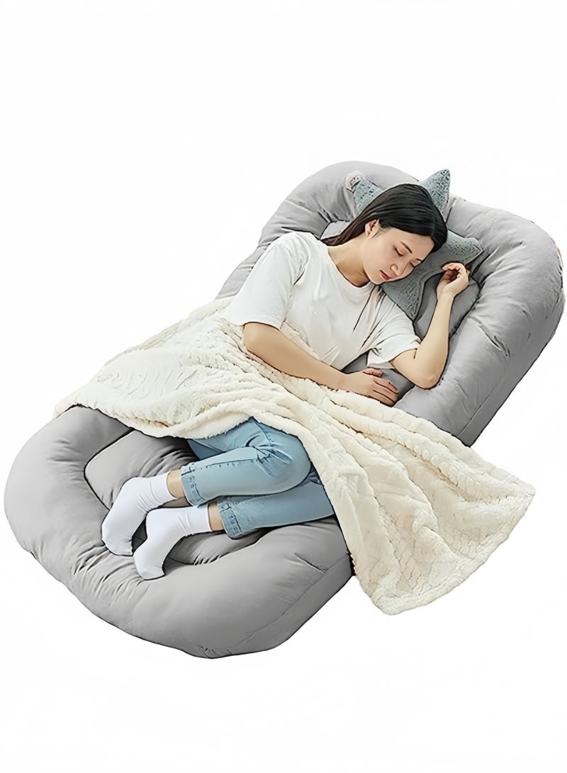 Generic Sofa Bed Softly Cushioned, Bean Bag Couch with 5 Gear Adjustment Sofa Bed Removable Washable Cover Grey 65x65x85 cm - Image 1