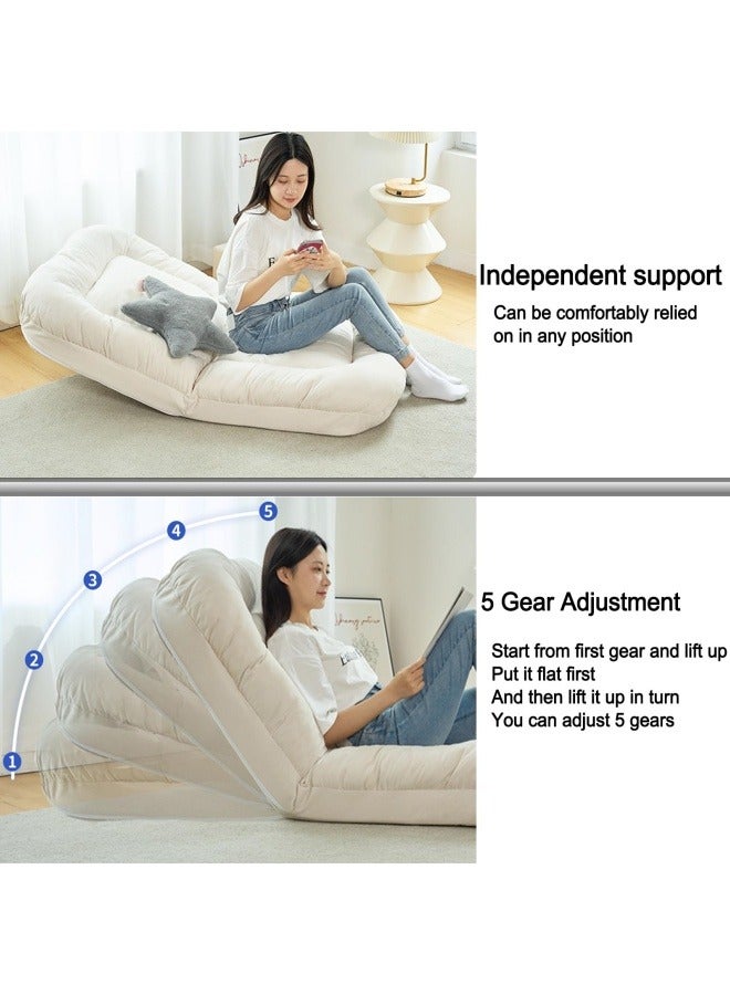 Generic Sofa Bed Softly Cushioned, Bean Bag Couch with 5 Gear Adjustment Sofa Bed Removable Washable Cover Grey 65x65x85 cm - Image 4