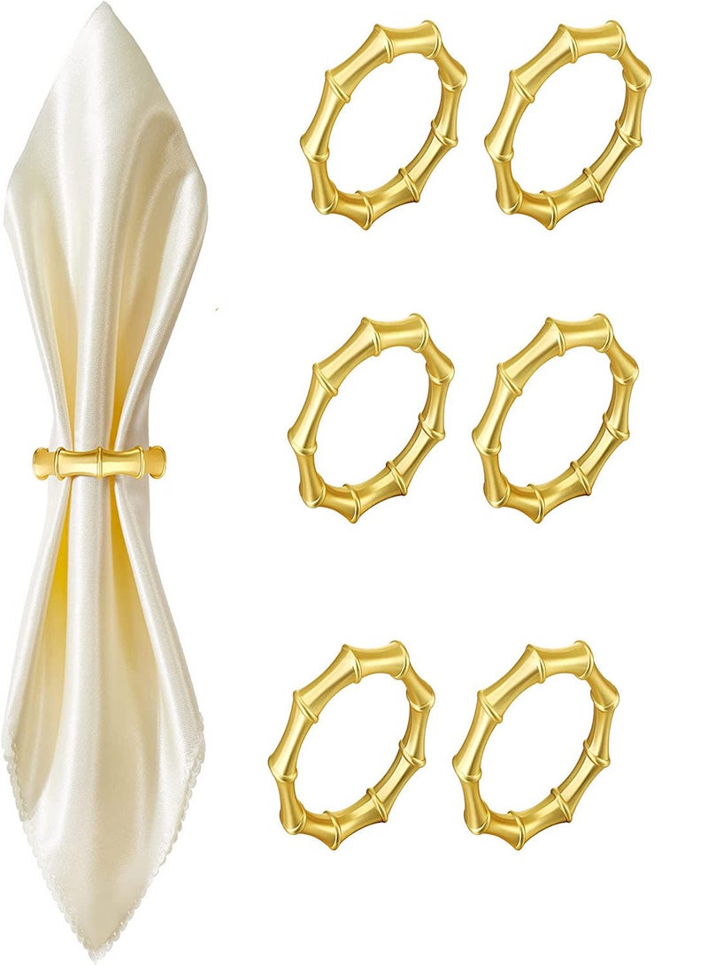 SYOSI Napkin Rings, 6Pcs Bamboo Shape Gold Napkin Holder Ring, Stainless Steel Handmade Elegant Napkin Holder Rings Home Table Setting for Wedding, Farmhouses, Banquet, Birthday, Picnics - Image 1