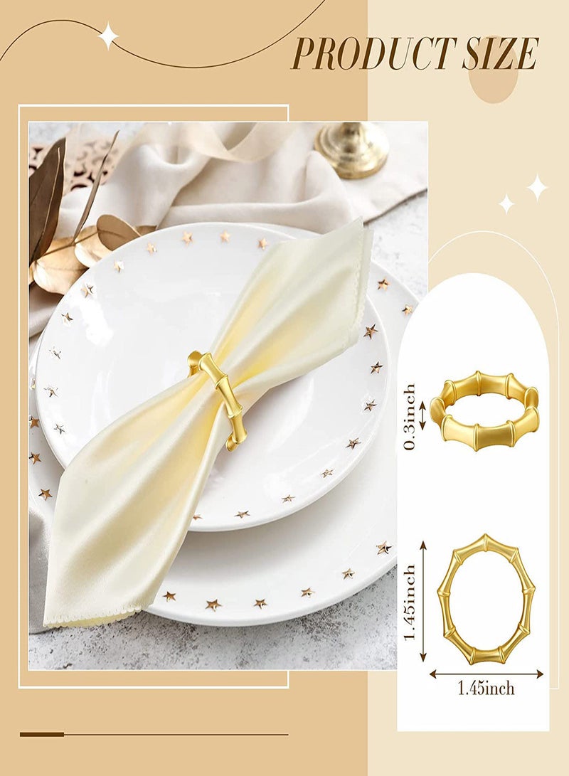SYOSI Napkin Rings, 6Pcs Bamboo Shape Gold Napkin Holder Ring, Stainless Steel Handmade Elegant Napkin Holder Rings Home Table Setting for Wedding, Farmhouses, Banquet, Birthday, Picnics - Image 2