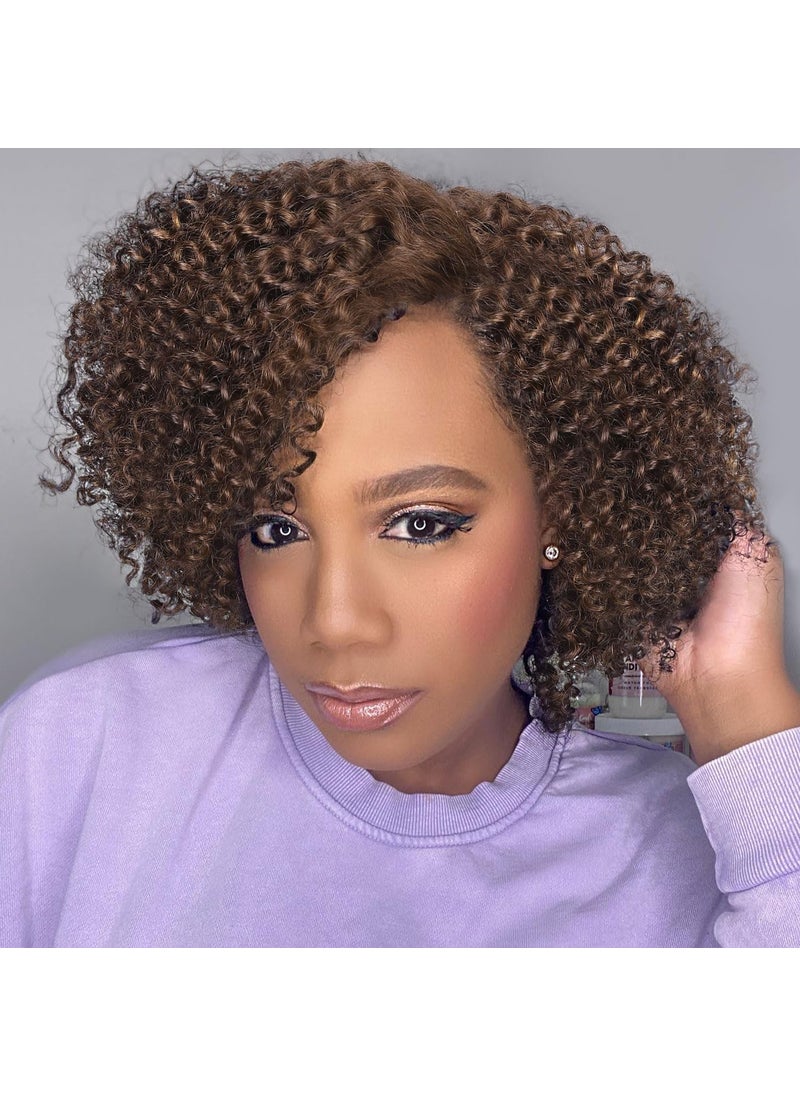 Fancy Hair Fancy Hair Human Hair Wig Short Lace Front Wigs Kinky Curly Glueless Side Part Brazilian Virgin Human Hair Curly Bob Wigs with Baby Hair for Black Women Brown10 Inch 