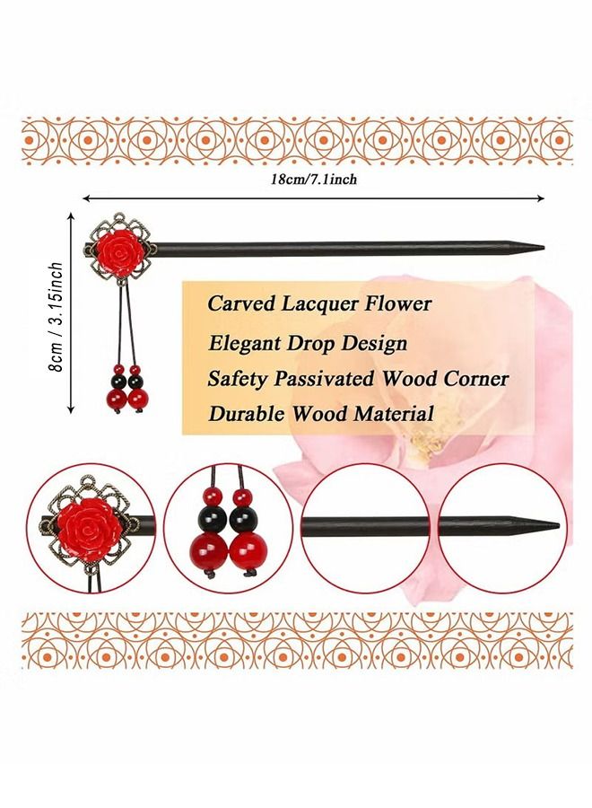 HS Set of 2 Hair Sticks Vintage Wooden Hair Clips Flower Hair Chopsticks Handmade Wooden Hair Clips Classic Hair Accessories Women's Long Curly Hair Classic - Image 5