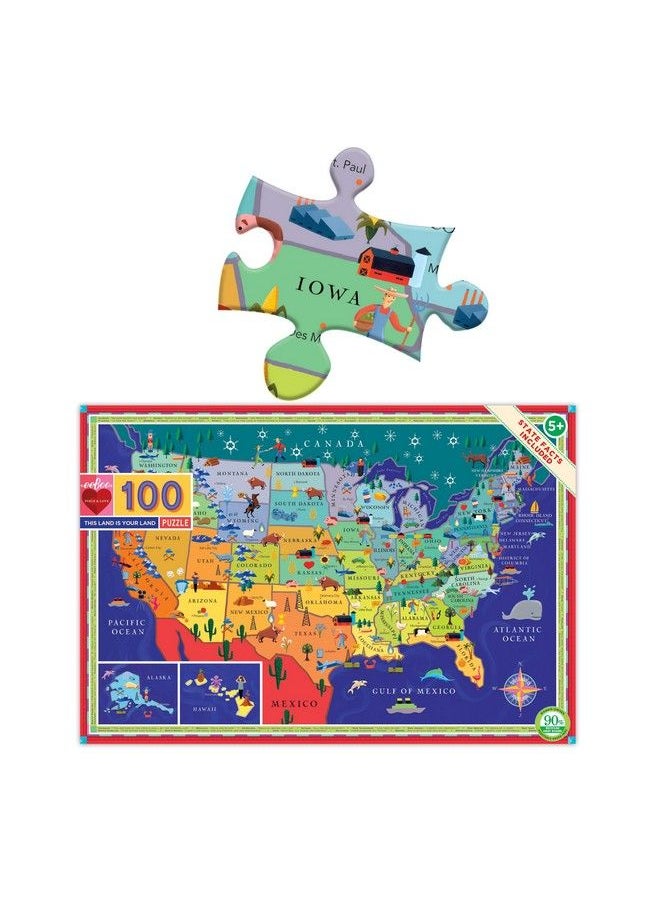 eeboo : This Land Is Your Land 100 Piece Puzzle, Allows Children To Learn Key Industries And Wildlife Associated With Each State, Makes Learning Fun, Perfect For Ages 5 And Up  - Image 3