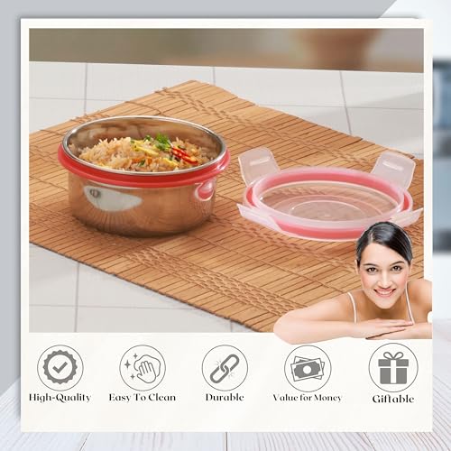 Trueware Clip N Close Smart Lock Stainless Steel Lunch Box | Durable, Airtight, BPA Free, 100% Food Grade | Versatile | for Office, for Men and Wowmn | 350 ml Each | Set of 6 - Image 3