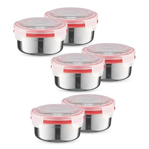Trueware Clip N Close Smart Lock Stainless Steel Lunch Box | Durable, Airtight, BPA Free, 100% Food Grade | Versatile | for Office, for Men and Wowmn | 350 ml Each | Set of 6 - Image 1