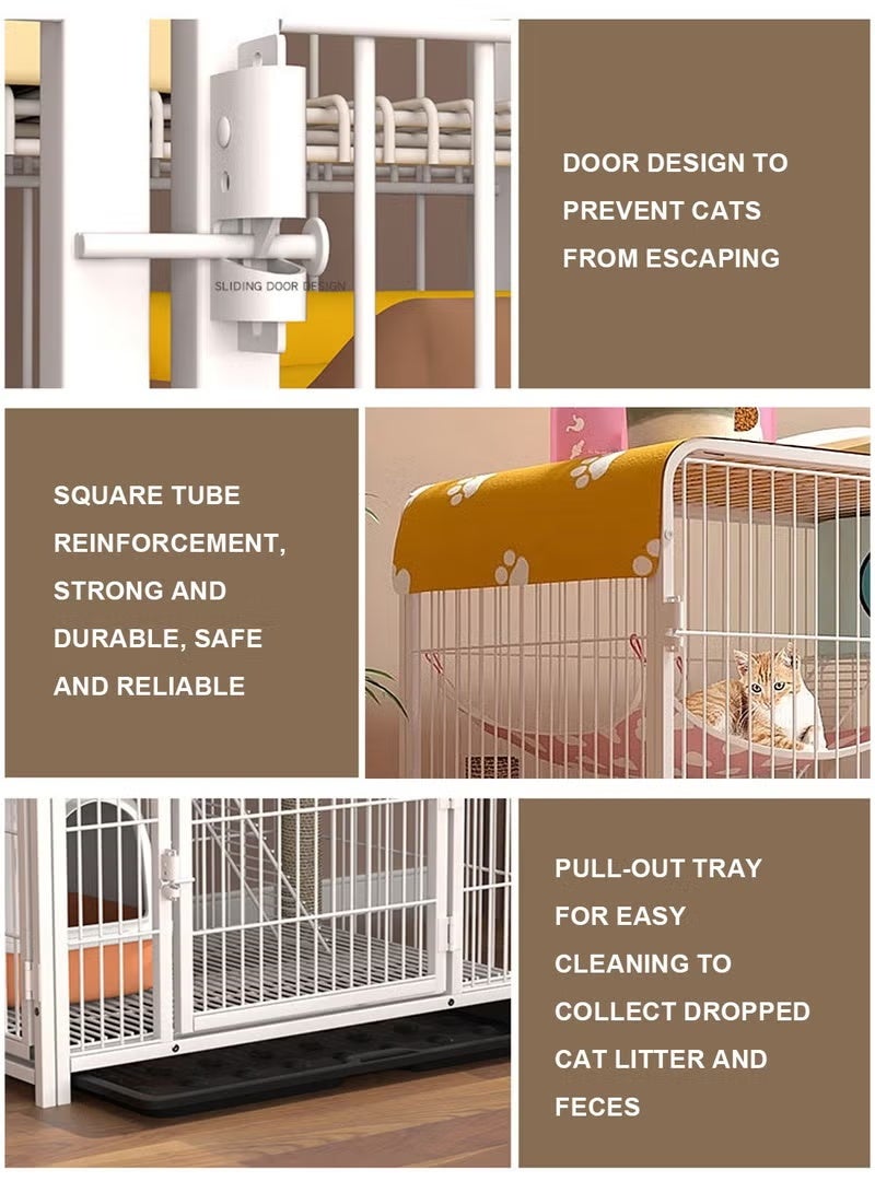 WALALLA 2-Tier Cat Cages Indoor Large Space Pet Crate with Pull Out The Tray, Detachable Cat Playpen Cattery Pen Pet Enclosure with Ramp Ladders & Hammock Ideal for 1-2 Cats (Black 77 * 53 * 58cm) - Image 3