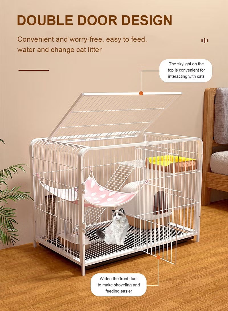 WALALLA 2-Tier Cat Cages Indoor Large Space Pet Crate with Pull Out The Tray, Detachable Cat Playpen Cattery Pen Pet Enclosure with Ramp Ladders & Hammock Ideal for 1-2 Cats (Black 77 * 53 * 58cm) - Image 2