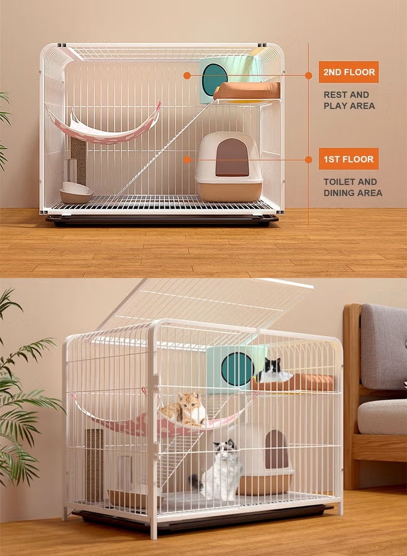 WALALLA 2-Tier Cat Cages Indoor Large Space Pet Crate with Pull Out The Tray, Detachable Cat Playpen Cattery Pen Pet Enclosure with Ramp Ladders & Hammock Ideal for 1-2 Cats (Black 77 * 53 * 58cm) - Image 4