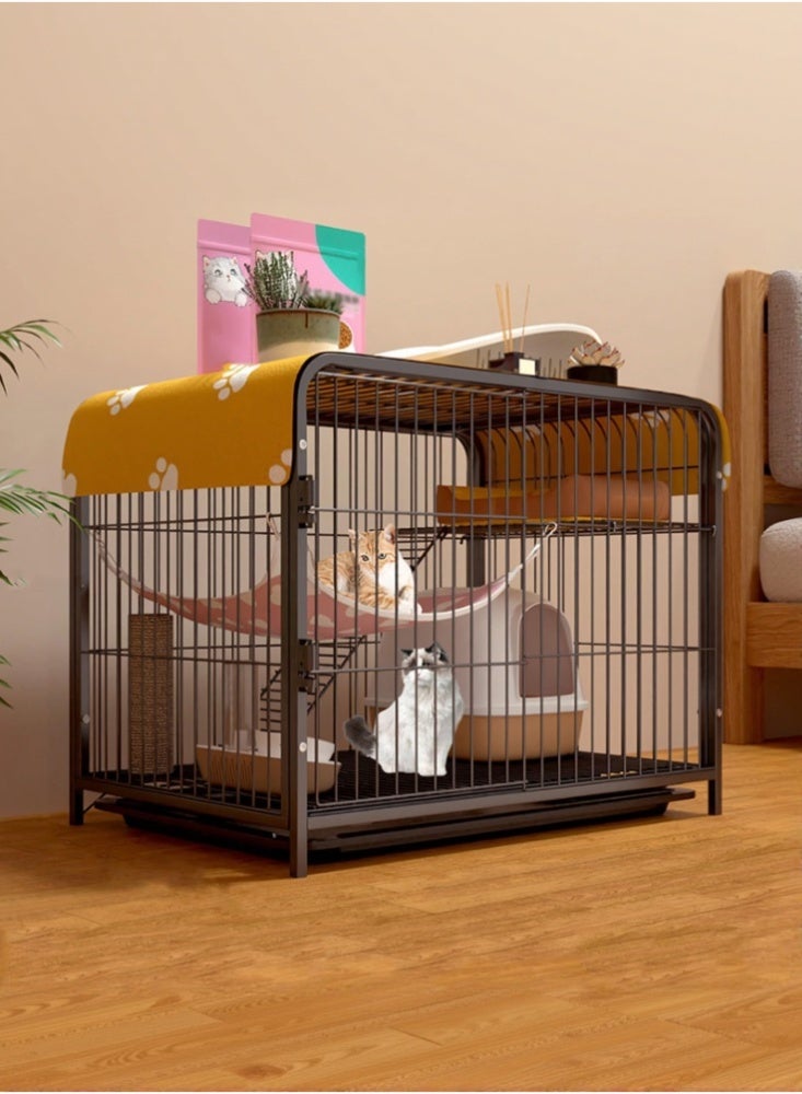 WALALLA 2-Tier Cat Cages Indoor Large Space Pet Crate with Pull Out The Tray, Detachable Cat Playpen Cattery Pen Pet Enclosure with Ramp Ladders & Hammock Ideal for 1-2 Cats (Black 77 * 53 * 58cm) - Image 1