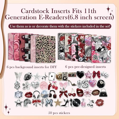 Rngmsi Insert Cardstock for Clear Case - 12Pcs Y2K Downtown Girls Cardstock Inserts Compatible with Kindle Paperwhite 11th-12th, 50Pcs Aesthetic Stickers for E-Reader Clear Back Cover Accessories - Image 3