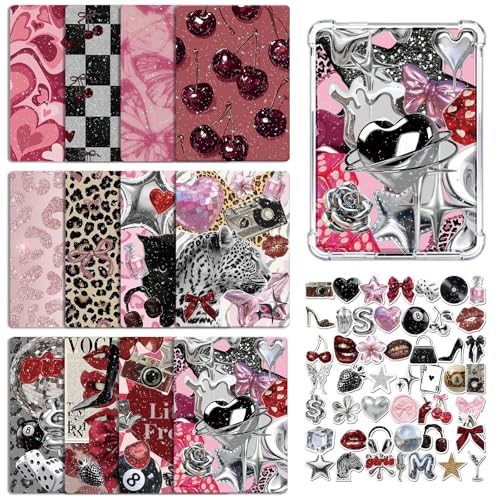 Rngmsi Insert Cardstock for Clear Case - 12Pcs Y2K Downtown Girls Cardstock Inserts Compatible with Kindle Paperwhite 11th-12th, 50Pcs Aesthetic Stickers for E-Reader Clear Back Cover Accessories - Image 1