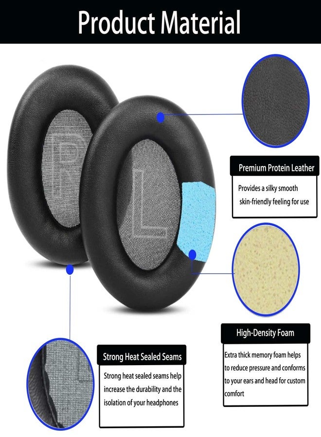 Elecphbo Replacement Q20 Earpads for Anker Soundcore Life Q20 Headphones with Comfortable Memory Foam & Protein Leather Ear Cup Cover Cushions Repair Part, Black - Image 2
