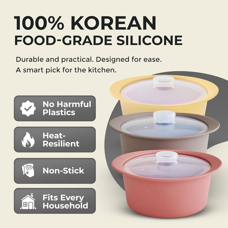 Firgi 27oz Platinum Silicone Microwave Steamer Pot with Handle & Lid - Korean 100% Food-Grade Steamer Bowl, Heat-Resistant Cooker with Steam Holes, Easy Clean, Dishwasher Safe, Taupe Brown - Image 2
