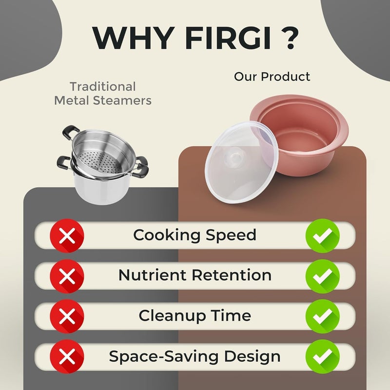 Firgi 27oz Platinum Silicone Microwave Steamer Pot with Handle & Lid - Korean 100% Food-Grade Steamer Bowl, Heat-Resistant Cooker with Steam Holes, Easy Clean, Dishwasher Safe, Taupe Brown - Image 3