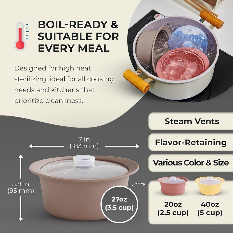 Firgi 27oz Platinum Silicone Microwave Steamer Pot with Handle & Lid - Korean 100% Food-Grade Steamer Bowl, Heat-Resistant Cooker with Steam Holes, Easy Clean, Dishwasher Safe, Taupe Brown - Image 4