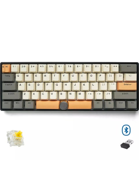 GK61 PRO Wireless,Bluetooth & Wired Three Mode RGB Gaming Keyboard – Gateron Yellow Switch – ABS Black Case (Industrial Titanium ash)