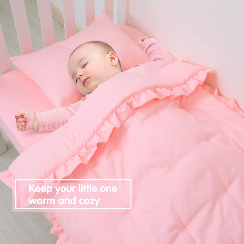 JISEN 3 Piece Crib Bedding Set Soft Baby Ruffle Crib Comforter Set with Quilt, Sheet, Pillowcase - Nursery Bedding for Boys or Girls Pink - Image 5