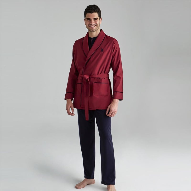 U.S. Polo Assn. Men's Groom's Dowry Pajamas Set Robe Navy Blue 12000  - Image 1
