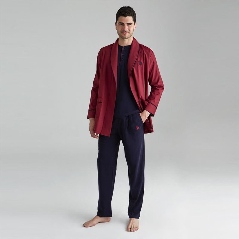 U.S. Polo Assn. Men's Groom's Dowry Pajamas Set Robe Navy Blue 12000  - Image 2