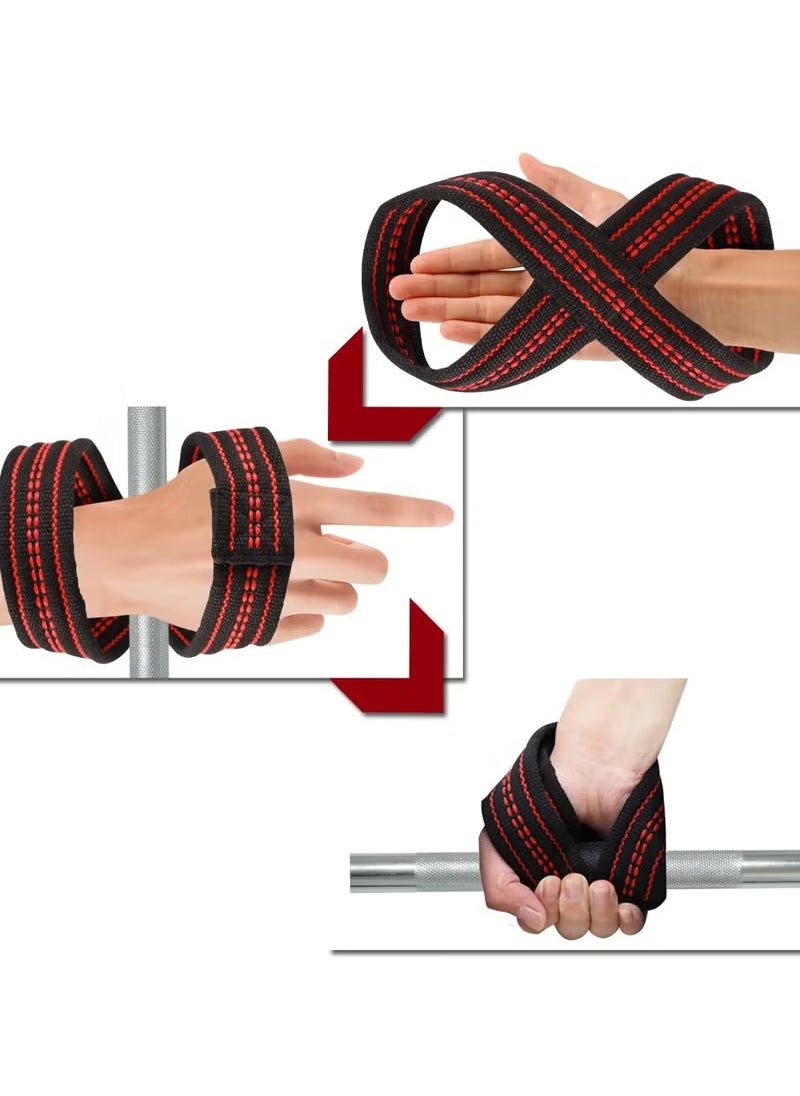 PYC - Figure 8 Weight Lifting Straps DeadLift Wrist Strap for Pull-ups Horizontal Bar Powerlifting Gym Fitness Bodybuilding Equipment available in two different sizes - Image 1