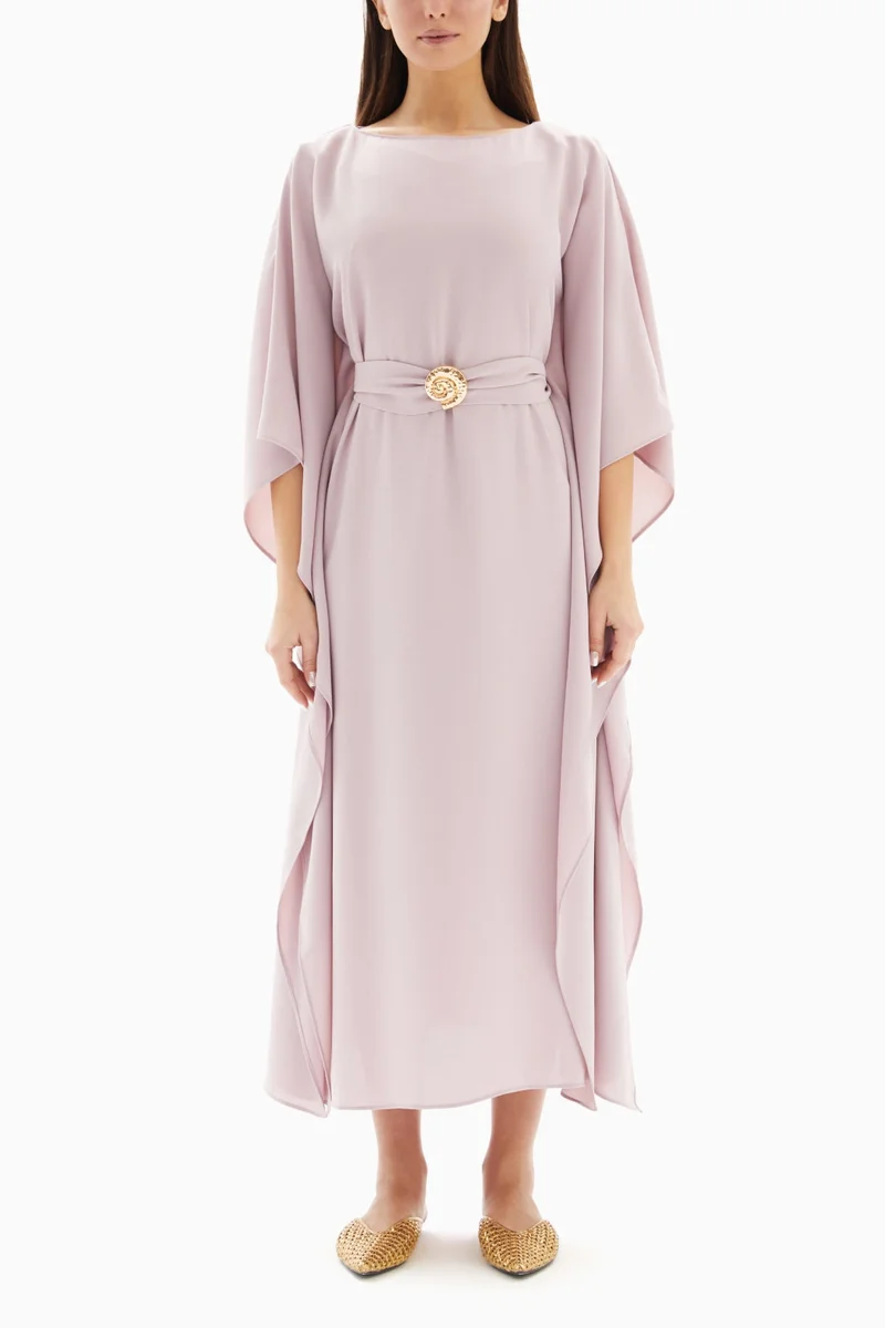 Wecre8 Maxi Pink Plain Dress with Belt By WECRE8