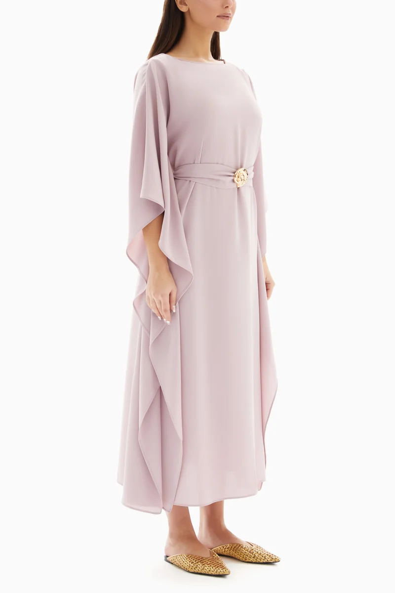 Wecre8 Maxi Pink Plain Dress with Belt By WECRE8