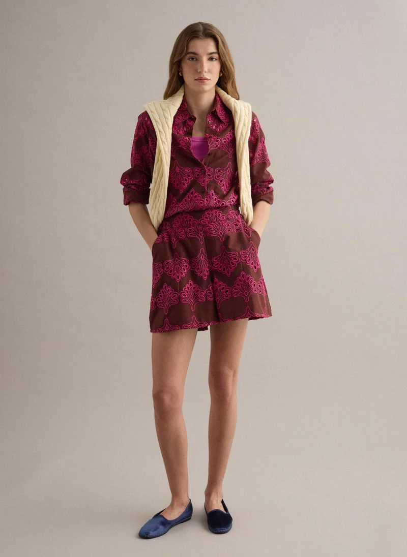 او في اس OVS Multicolour Pure Cotton Shirt With Broderie Anglaise Embroidery, Regular Fit