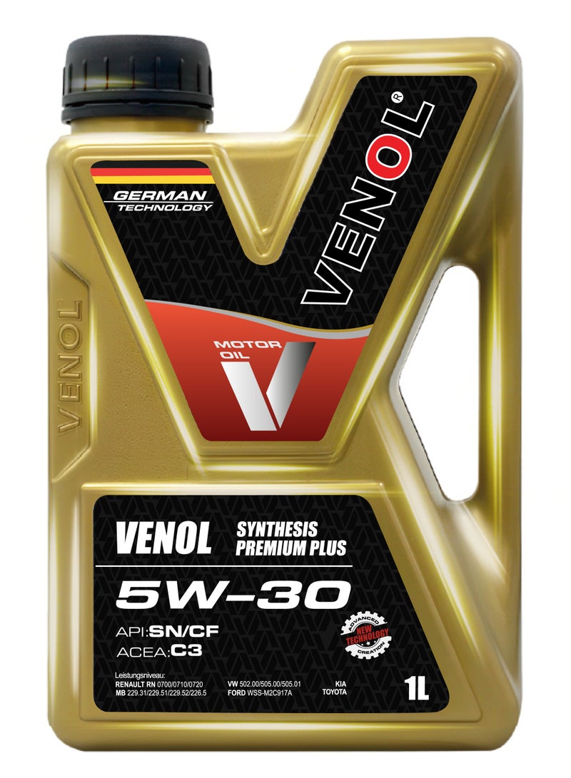 Venol Motor Oil VENOL SYNTHESIS PREMIUM PLUS 5W-30 API SN/CF ACEA C3 (1L) – High-Performance Fully Synthetic Engine Oil for Gasoline & Diesel Engines - Image 1