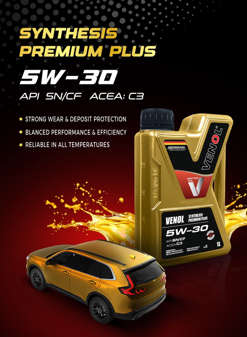 Venol Motor Oil VENOL SYNTHESIS PREMIUM PLUS 5W-30 API SN/CF ACEA C3 (1L) – High-Performance Fully Synthetic Engine Oil for Gasoline & Diesel Engines - Image 2