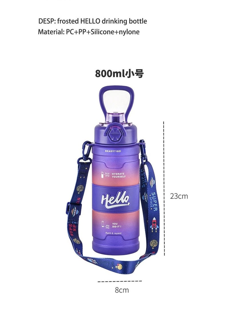 Generic HELLO 800ml Frosted Sports Water Bottle – Portable Outdoor Cup with Strap | Leak-Proof & BPA-Free for Summer, Travel, and Fitness  - Image 4