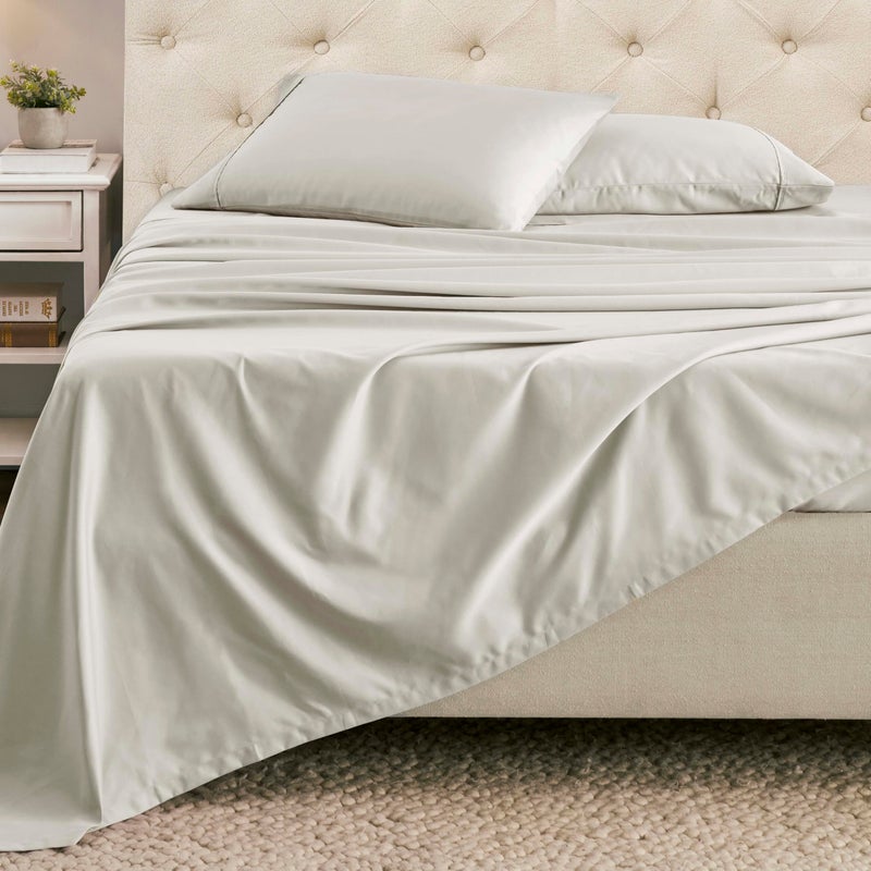 Superior 14001500 Thread Count Cotton Rich Sheet Set Heavy Daily Bedding Modern Decor Includes 1 Elastic Deep Pocket Fitted Bedsheet 1 Flat Sheet 2 Pillowcases King Size Silver