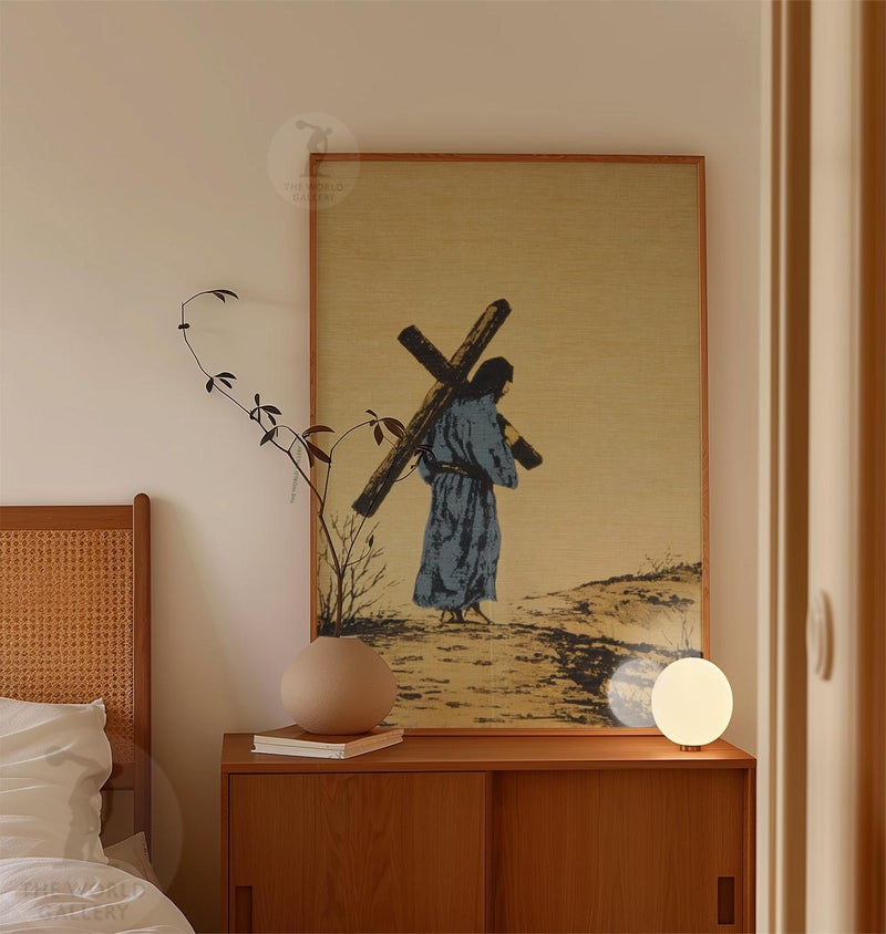TNESSENTIAL Jesus Carrying Cross Poster | Christian Wall Art | Biblical Religious Illustration Print - Image 2