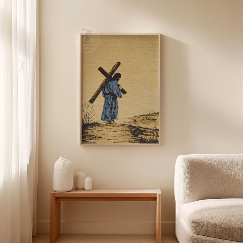 TNESSENTIAL Jesus Carrying Cross Poster | Christian Wall Art | Biblical Religious Illustration Print - Image 3