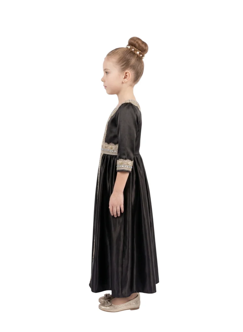 Bidani Black Maxi Abaya with Gold Lace Embroidery