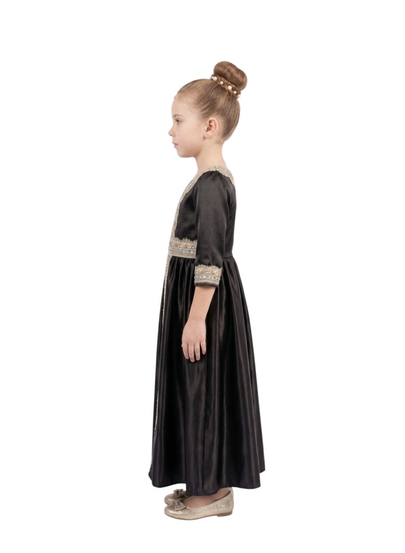Bidani Black Maxi Abaya with Gold Lace Embroidery - Image 2