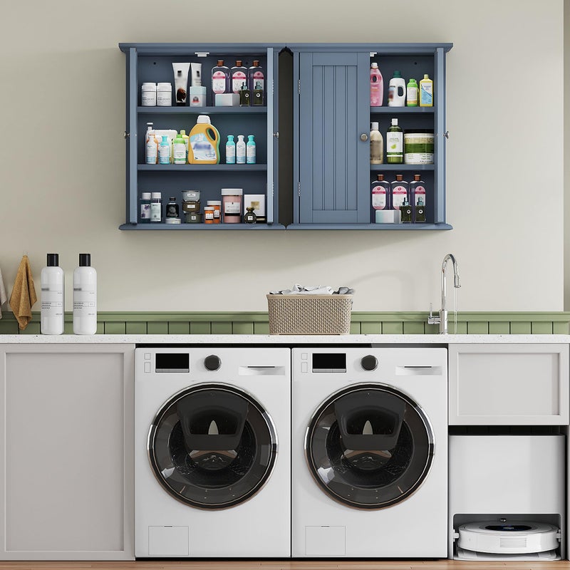 ChooChoo Bathroom Wall Cabinet, Over The Toilet Space Saver Storage Cabinet, Medicine Cabinet with 2 Door and Adjustable Shelves, Cupboard, Grey - Image 4