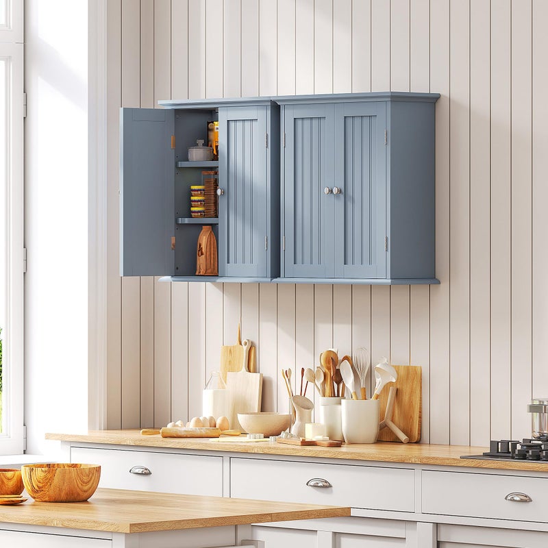 ChooChoo Bathroom Wall Cabinet, Over The Toilet Space Saver Storage Cabinet, Medicine Cabinet with 2 Door and Adjustable Shelves, Cupboard, Grey - Image 3