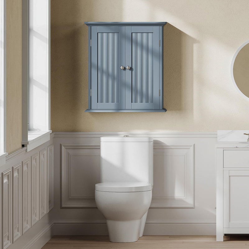 ChooChoo Bathroom Wall Cabinet, Over The Toilet Space Saver Storage Cabinet, Medicine Cabinet with 2 Door and Adjustable Shelves, Cupboard, Grey - Image 2