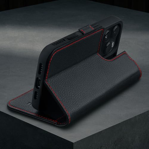 TORRO Premium Leather Case Compatible with iPhone 16 Pro Max 6.9" – Genuine Leather Wallet Flip Folio Case with Kickstand and Card Slots (Compatible with Official MagSafe Chargers) - Black - Image 3