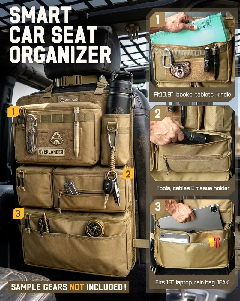 Pitozer All in One Car Seat Back Organizer, Heavy Duty Molle Panel Seat Back protector with Multiple Pockets Storage for Tools, Camping, Travel, Fit Most Car SUV Trucks Jeeps Pickups - Image 3
