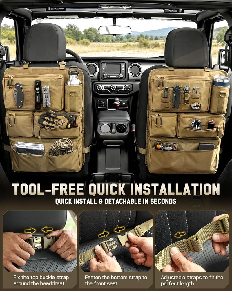 Pitozer All in One Car Seat Back Organizer, Heavy Duty Molle Panel Seat Back protector with Multiple Pockets Storage for Tools, Camping, Travel, Fit Most Car SUV Trucks Jeeps Pickups - Image 5