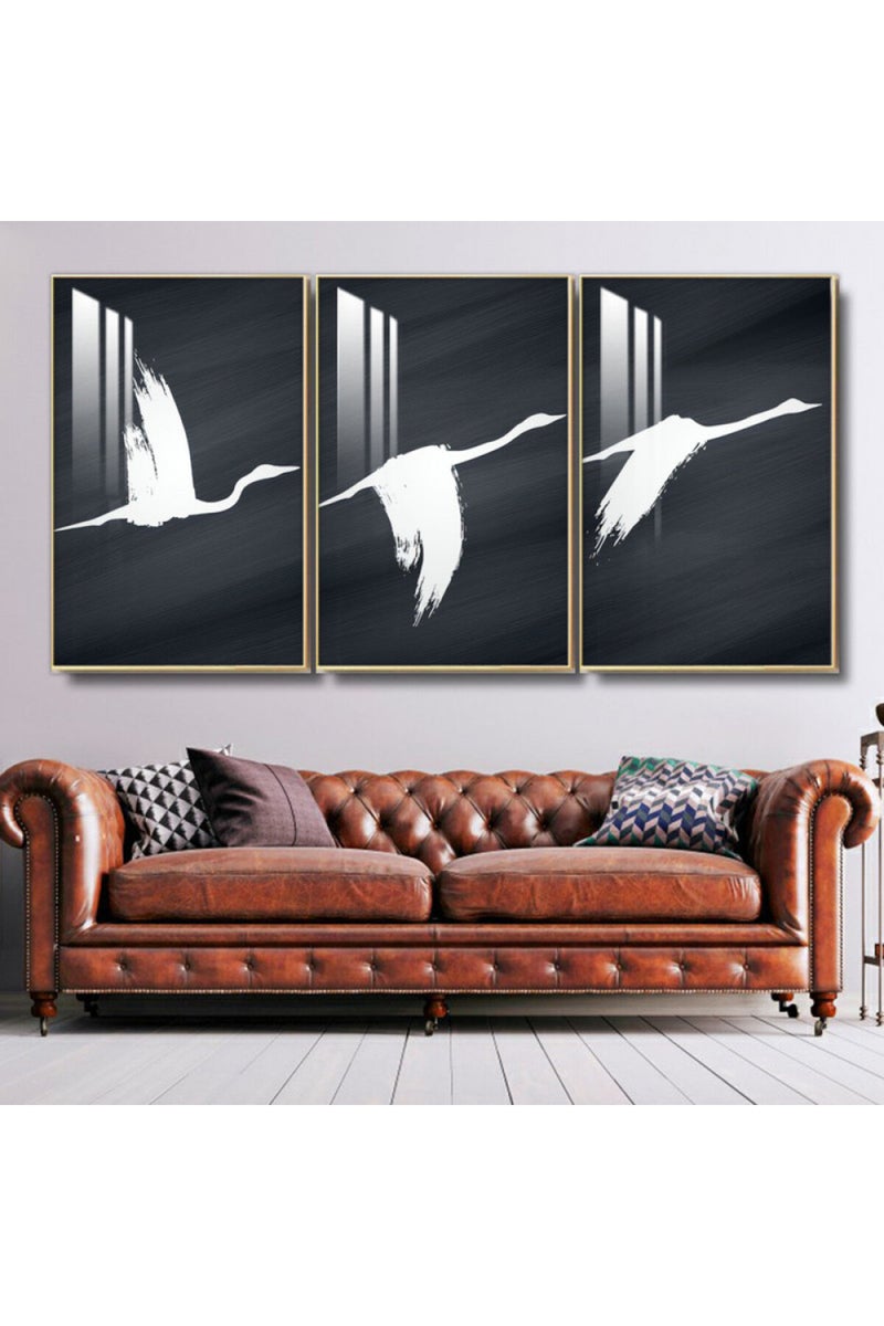 Marktna Three wooden wall painting with a frame and a clear acrylic layer - Image 1