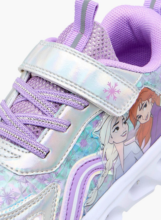 Disney Girls Frozen Print Light-Up Sneakers with Hook and Loop Closure - Image 5