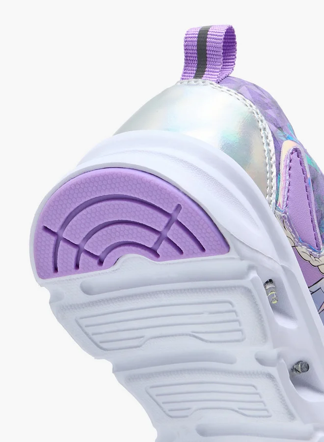 Disney Girls Frozen Print Light-Up Sneakers with Hook and Loop Closure