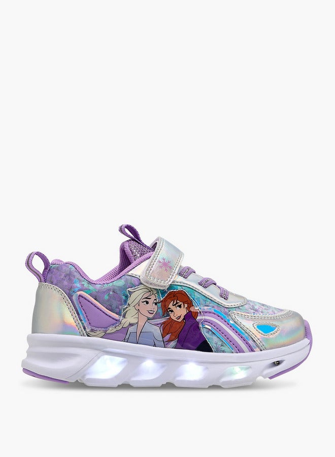 Disney Girls Frozen Print Light-Up Sneakers with Hook and Loop Closure - Image 4