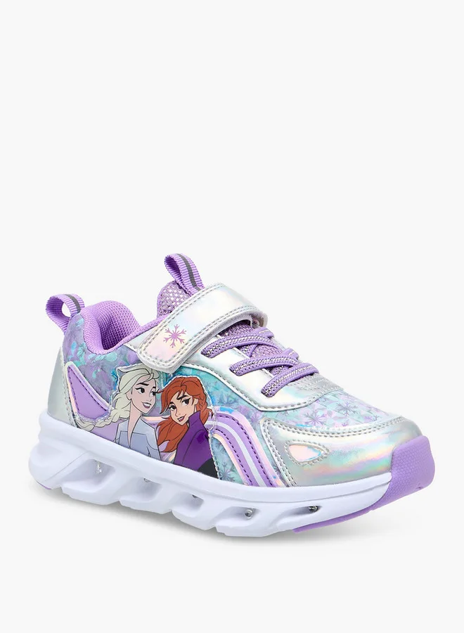 ديزني Girls Frozen Print Light-Up Sneakers with Hook and Loop Closure