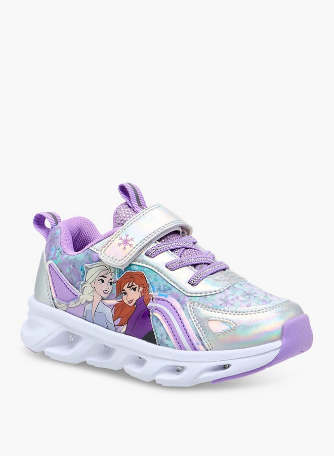 Disney Girls Frozen Print Light-Up Sneakers with Hook and Loop Closure - Image 2