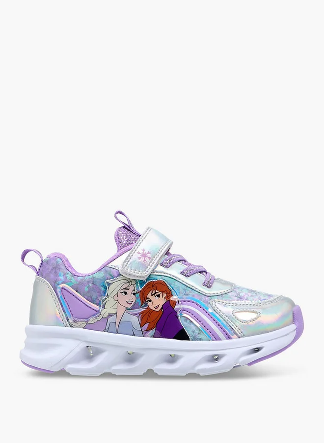 Disney Girls Frozen Print Light-Up Sneakers with Hook and Loop Closure